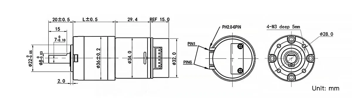 36mm DC Planetary Geared Motor with Encoder – Specs - Dcmotorpro.com
